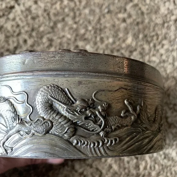 Vintage Mid 20th Century Chinese Silvered Metal Covered Dish